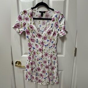 Forever 21 Floral Midi Dress - Pink and Purple on White
